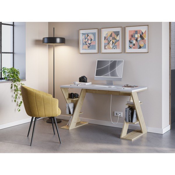 Radni stol s bijelom pločom stola 60x137 cm Butterfly – Marckeric-image-1