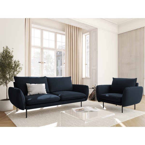 Tamnoplava baršunasta sofa 160 cm Vienna - Cosmopolitan Design-image-1