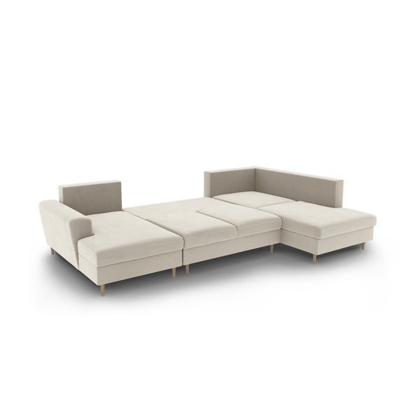 Bež baršunasti sklopiva/s prostorom za odlaganje kutna garnitura (s desnim kutom/u obliku slova "U") Kyoto – Cosmopolitan Design-image-3