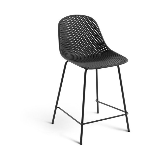 Tamno siva metalna/plastična vrtna barska stolica Quinby – Kave Home