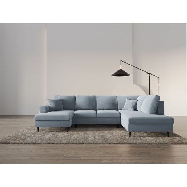 Svijetlo plava baršunasti sklopiva/s prostorom za odlaganje kutna garnitura (s desnim kutom/u obliku slova "U") Kyoto – Cosmopolitan Design-image-2