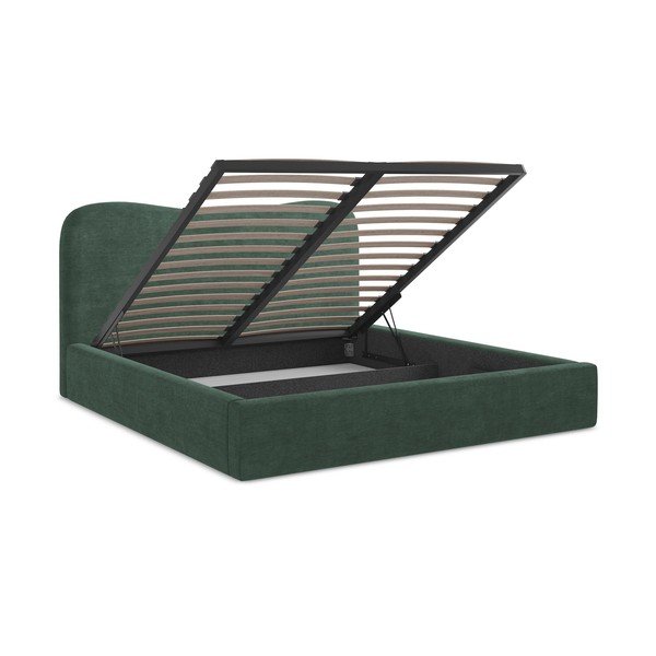Zeleni tapecirani bračni krevet s prostorom za odlaganje s podnicom 140x200 cm Kahai – Makamii-image-3