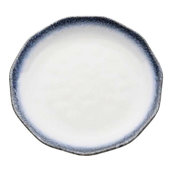 Bijeli zemljani tanjur s plavim rubom Kare Design, Ø 23 cm