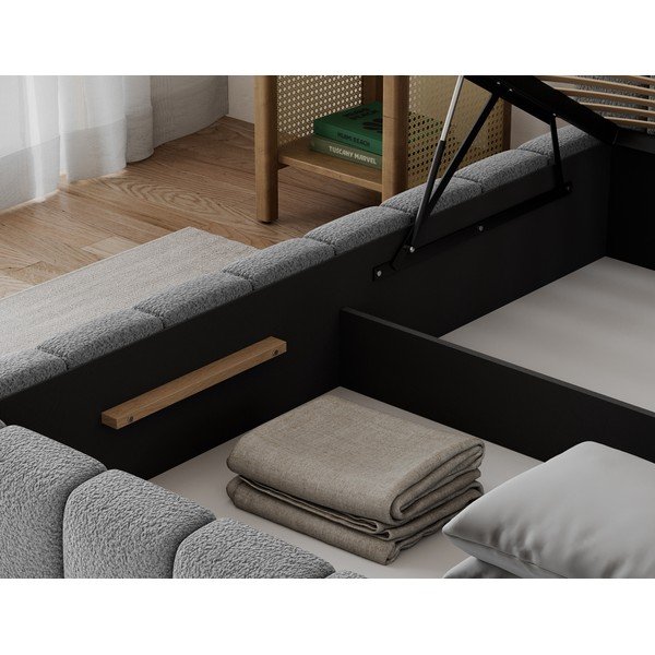 Sivi tapecirani bračni krevet s prostorom za odlaganje s podnicom 160x200 cm Lamica – ELTAP-image-3