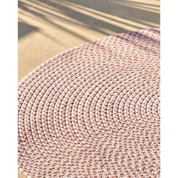 Ružičasti okrugao unutarnji i vanjski tepih od recikliranih vlakna ø 150 cm Rodhe – Kave Home-image-2