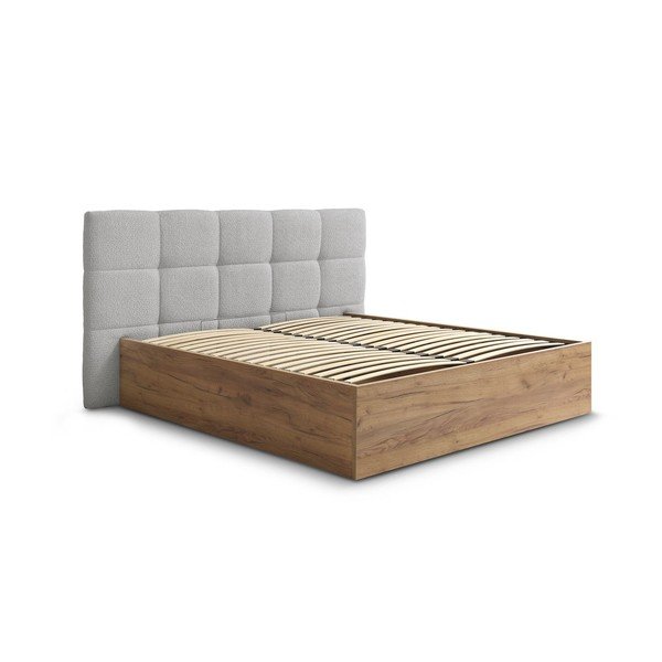 Sivi podstavljeni tapecirani/od iverice bračni krevet s prostorom za odlaganje s podnicom 160x200 cm Kumo – Bobochic Paris