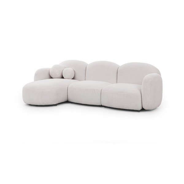 Krem kutna garnitura od bouclé tkanine (s lijevim kutom/s ležaljkom) Orbit – Ropez