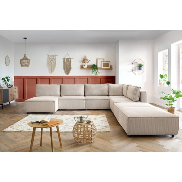 Krem kutna garnitura od samta (u obliku slova "U"/promjenjiva) Nihad modular – Bobochic Paris-image-1