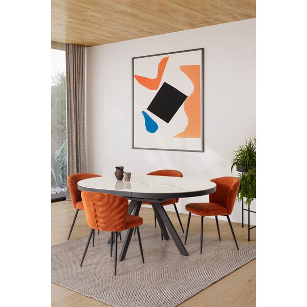 Okrugao proširiv blagovaonski stol s dodatnom pločom s keramičkom daskom ø 120 cm Bela – Marckeric-image-2