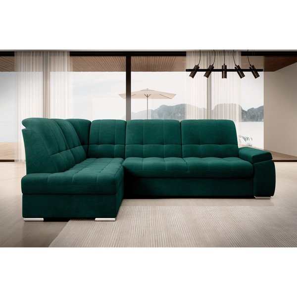 Zelena baršunasti sklopiva/s prostorom za odlaganje kutna garnitura (s lijevim kutom/u obliku slova L) Sado – ELTAP-image-3