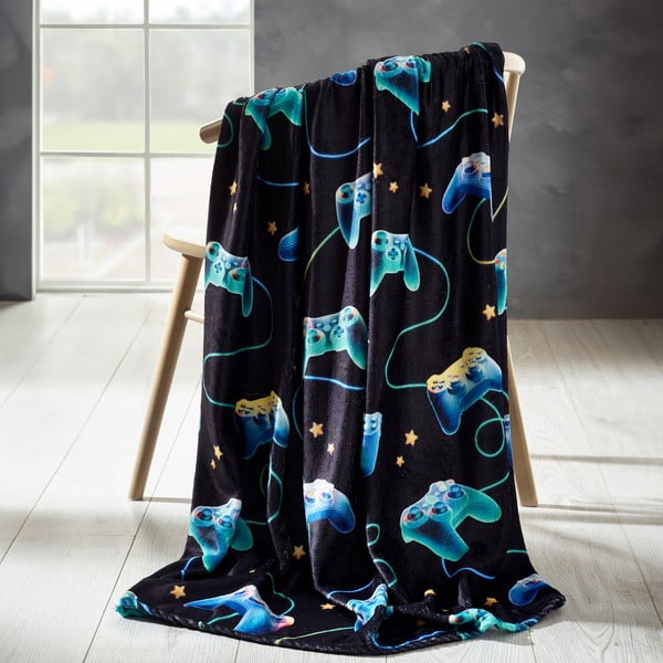 Crna/plava deka za bebe od mikropliša 130x170 cm Gamer – Catherine Lansfield-image-1