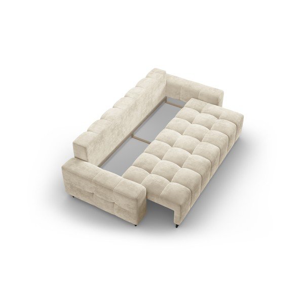 Bež baršunasti sklopiva/s prostorom za odlaganje sofa 250 cm Wicklow – Cosmopolitan Design-image-3