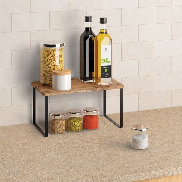 Mat crna/u prirodnoj boji drvena dodatna kuhinjska polica 32x19 cm York – Metaltex-image-1