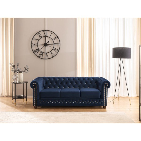 Plava baršunasti sklopiva sofa 203 cm York Blik – Ropez-image-1