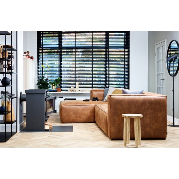 Smeđa kutna garnitura od reciklirane kože WOOOD Bean, lijevi kut-image-4