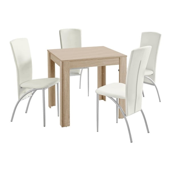 Garnitura stolova za blagovanje i 4 bijele stolice za blagovanje Støraa Lori Nevada Duro Oak White