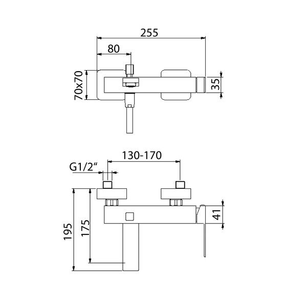 Mat crna zidna slavina za kadu (s 2 izlaza) Latus – Sapho-image-1