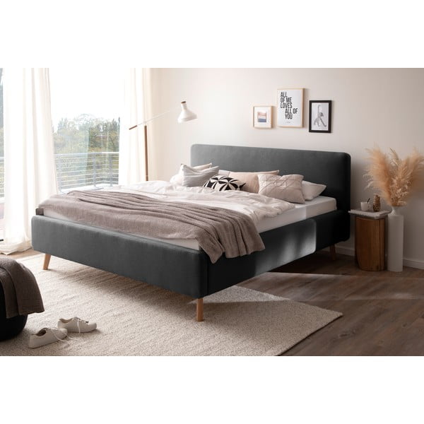 Antracitno sivi tapecirani bračni krevet s prostorom za odlaganje s podnicom 160x200 cm Mattis – Meise Möbel-image-3