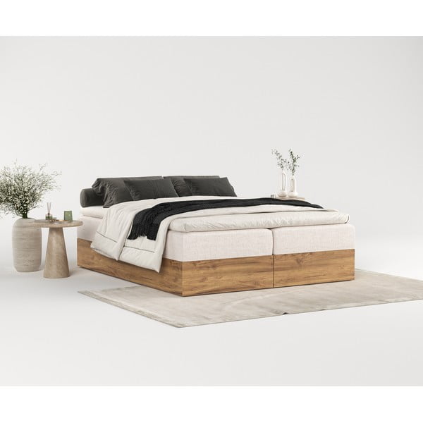 Bež/u prirodnoj boji boxspring krevet s prostorom za pohranu 140x200 cm Faro – Maison de Rêve-image-1