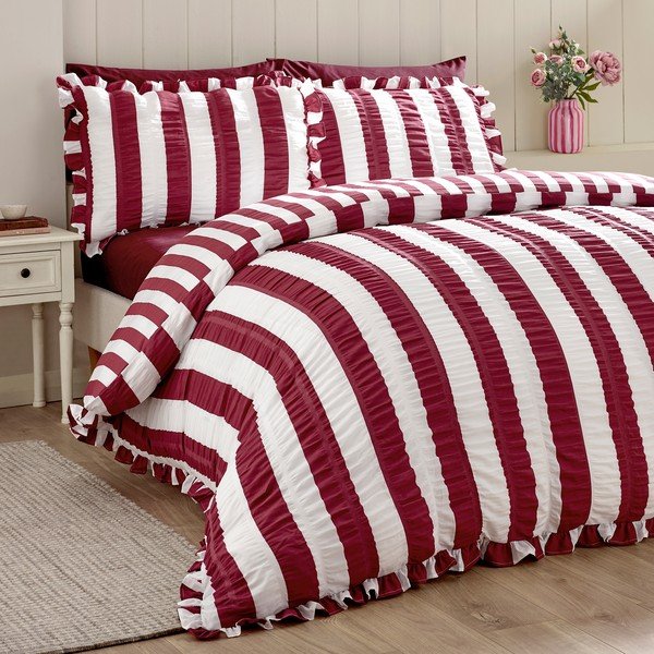 Tamno ljubičasta posteljina za bračni krevet 200x200 cm Seersucker Frill Stripe – Catherine Lansfield-image-3