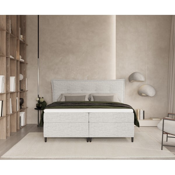 Svijetlo sivi boxspring krevet s prostorom za pohranu 160x200 cm Sinai – Maison de Rêve-image-3