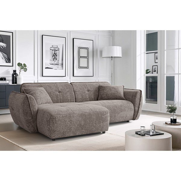 Smeđe-siva kutna garnitura od šenila (s lijevim kutom/s ležaljkom) Nelia – Ropez-image-1