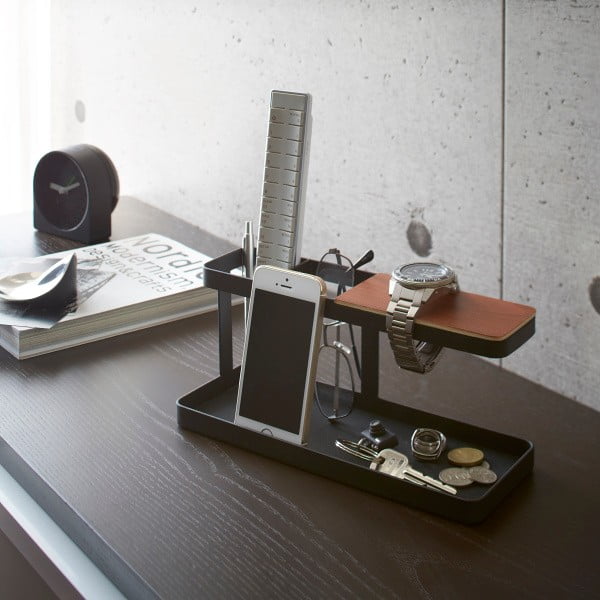 Crni višenamjenski stalak s detaljima od bukovine YAMAZAKI Tower Bar Desk-image-2