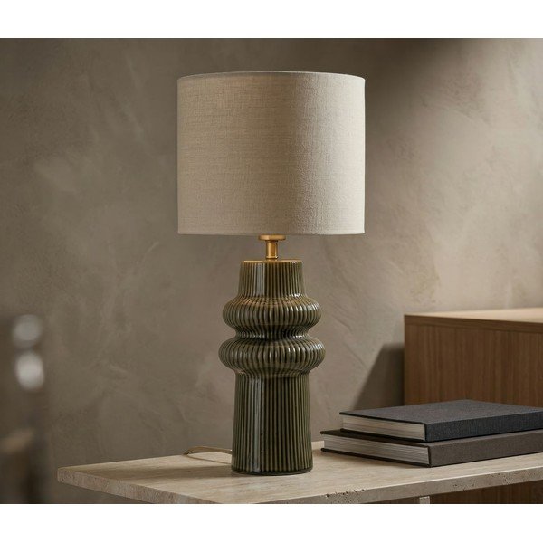 Kaki zelena/krem stolna lampa keramička s tekstilnim sjenilom (visina 64,5 cm) Harmony – Mauro Ferretti-image-1