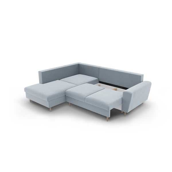 Svijetlo plava baršunasti sklopiva/s prostorom za odlaganje kutna garnitura (s lijevim kutom/u obliku slova L) Kyoto – Cosmopolitan Design-image-3