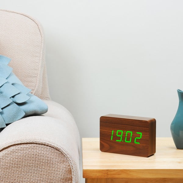 Tamnosmeđa budilica sa zelenim LED zaslonom Gingko Brick Click Clock-image-2