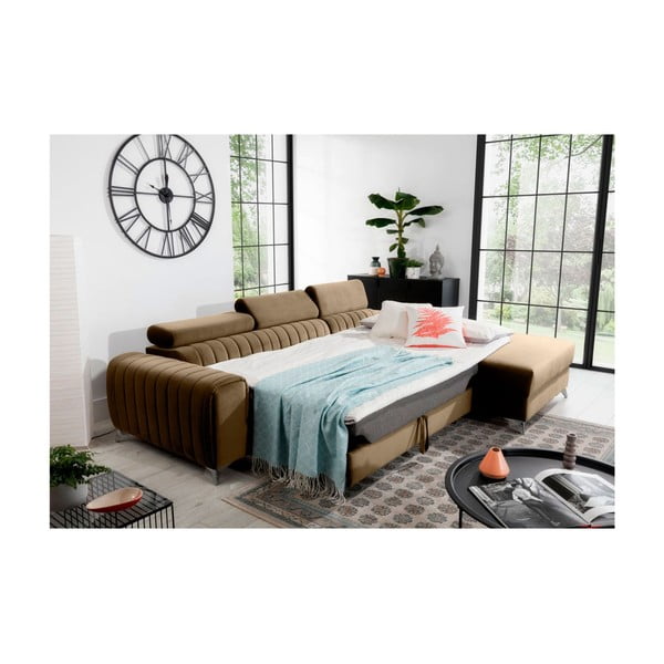 Svjetlo smeđa baršunasti sklopiva/s prostorom za odlaganje kutna garnitura (s desnim kutom/s ležaljkom) Grayson – ELTAP-image-4