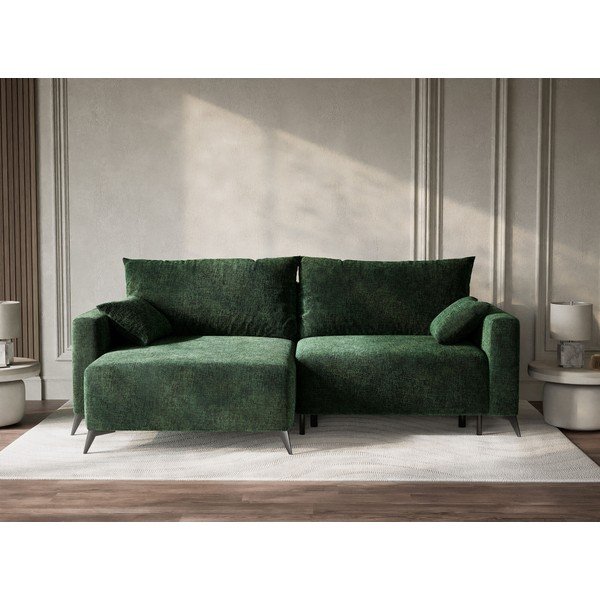 Tamno zelena sklopiva/s prostorom za odlaganje kutna garnitura od šenila (s lijevim kutom/s ležaljkom) Leon – Maison de Rêve-image-1