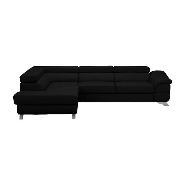 Crni kožni kutni kauč na razvlačenje s prostorom za odlaganje Windsor &amp; Co Sofas Gamma, lijevi kut