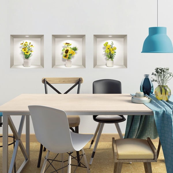 Set od 3 zidne 3D samoljepljive naljepnice Ambiance Yellow Flowers-image-1