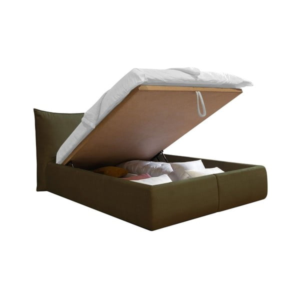 Bračni krevet presvučen tamnozelenim samtom s prostorom za pohranu s podnicom 160x200 cm Jade - Bobochic Paris-image-3