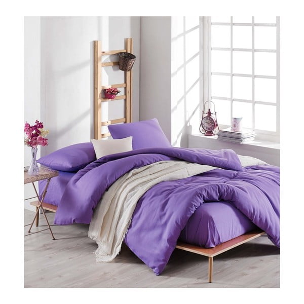 Set ljubičaste posteljine s plahtom za bračni krevet Violette, 200 x 220 cm