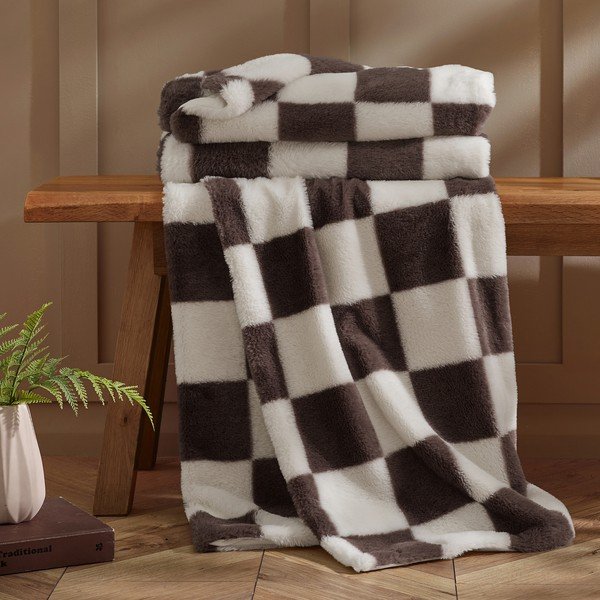 Bijela/tamno smeđa deka 130x170 cm Cosy Soft Checkerboard – Catherine Lansfield-image-2