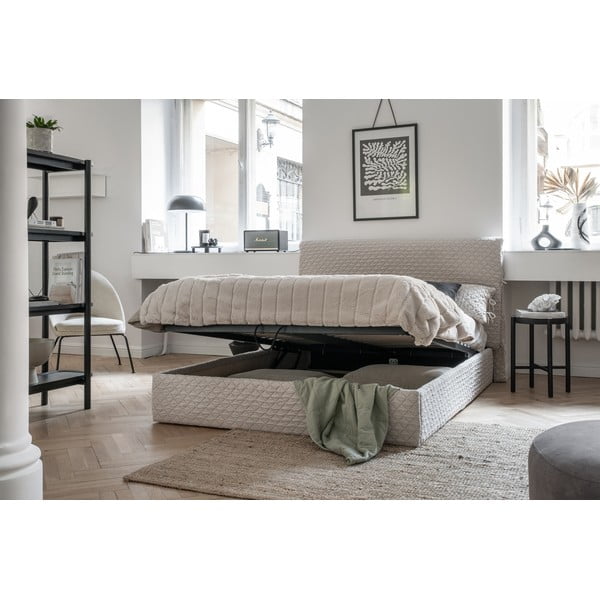 Bež tapecirani bračni krevet s podnicom 160x200 cm Sleepy Luna - Miuform-image-1