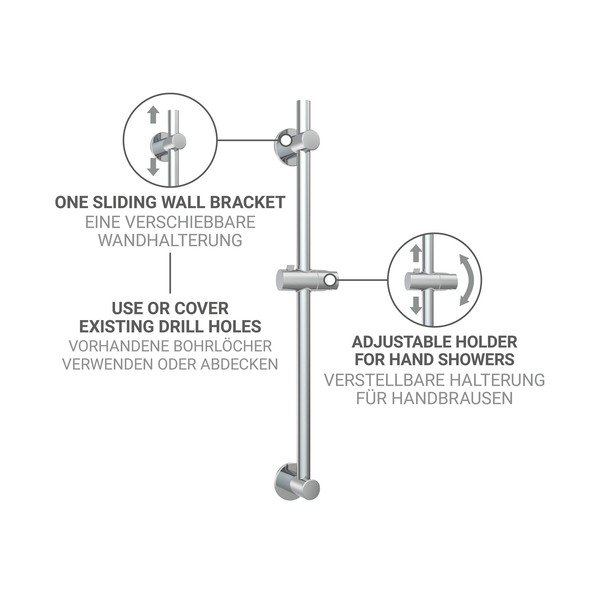 Šipka za tuš od nehrđajućeg čelika u sjajno srebrnoj boji s postavljanjem bez bušenja s kliznim nosačem 70 cm – Wenko-image-3