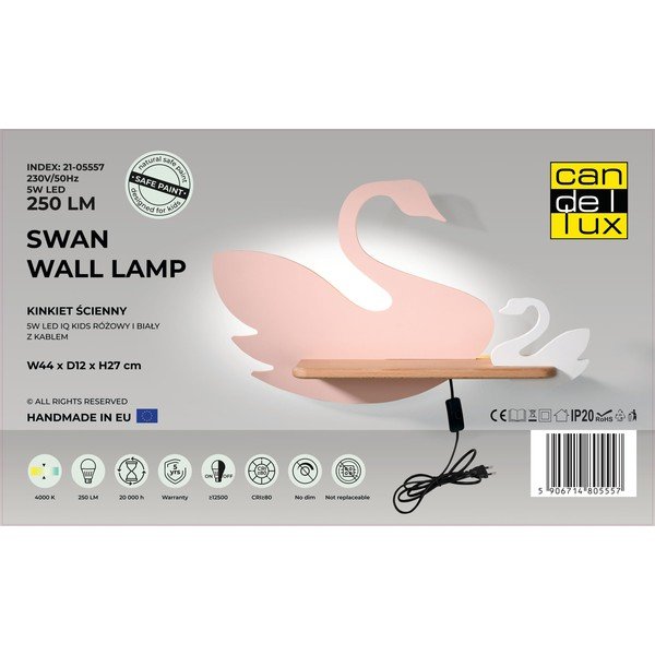 Bijelo-ružičasta dječja lampa Swan - Candellux Lighting-image-4