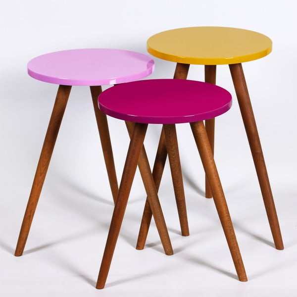 Set od 3 okrugla stola Kate Louise (ljubičasta, ružičasta, žuta)