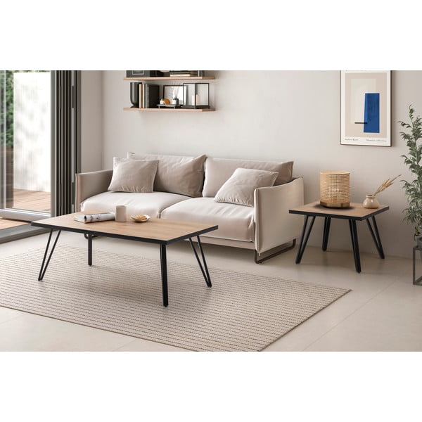 Crni/u prirodnoj boji stolić za kavu s pločom stola u dekoru hrasta 60x120 cm Sindi – Marckeric-image-1