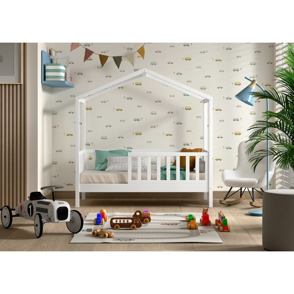 Bijeli dječji krevet od masivnog bora u obliku kućice s podnicom 70x140 cm DALLAS – Vipack-image-1
