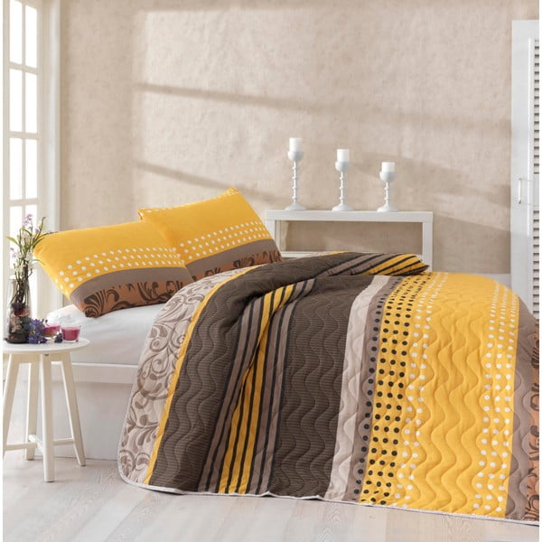 Komplet prekrivača i 2 jastučnice s dodatkom pamuka Miranda Yellow, 200 x 220 cm