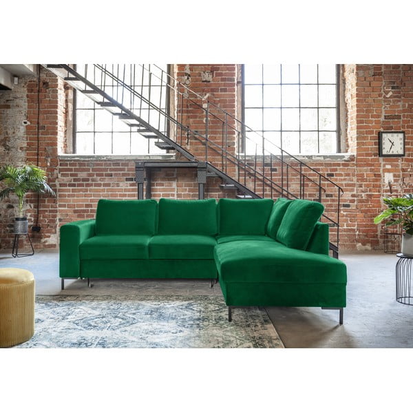 Tamno zelena baršunasti sklopiva kutna garnitura (s desnim kutom) Lofty Lilly – Miuform-image-3