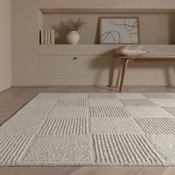 Ručno rađen vunen tepih boje slonovače 120x170 cm Zennith Grid – Asiatic Carpets-image-1