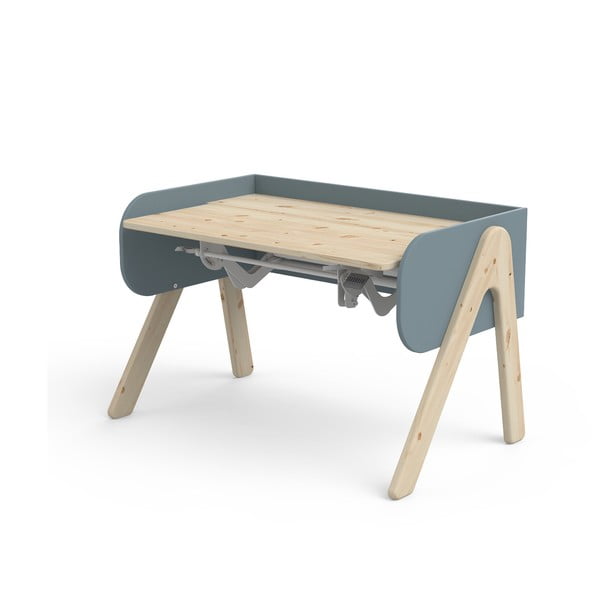 Plavo-smeđi radni stol od borovine s podesivom visinom Flexa Woody
