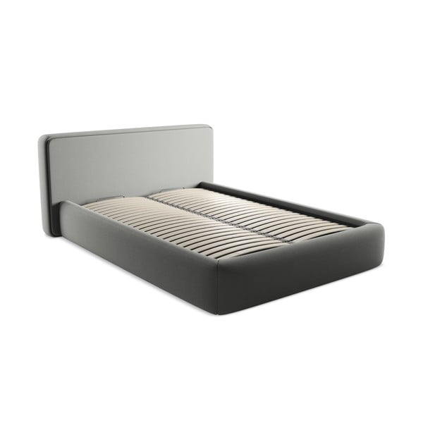 Sivi tapecirani bračni krevet s prostorom za odlaganje s podnicom 140x200 cm Kiana – Makamii