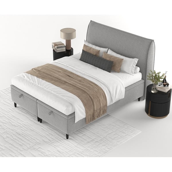Svijetlo sivi tapecirani bračni krevet s prostorom za pohranu 180x200 cm Pearl – Maison de Rêve-image-3