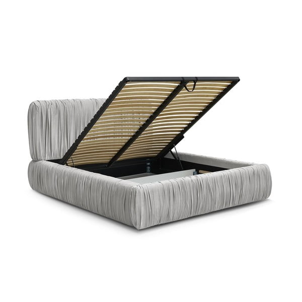 Sivi tapecirani bračni krevet s prostorom za odlaganje s podnicom 160x200 cm Blair – Bobochic Paris-image-3